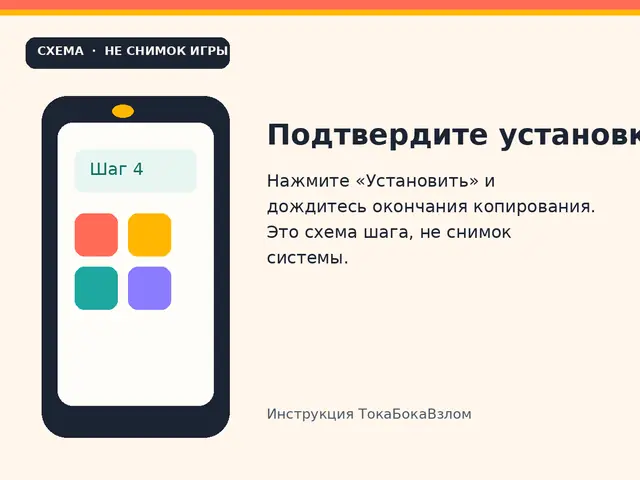 Схема шага 4: подтвердить установку. Рисунок инструкции, не снимок системы.